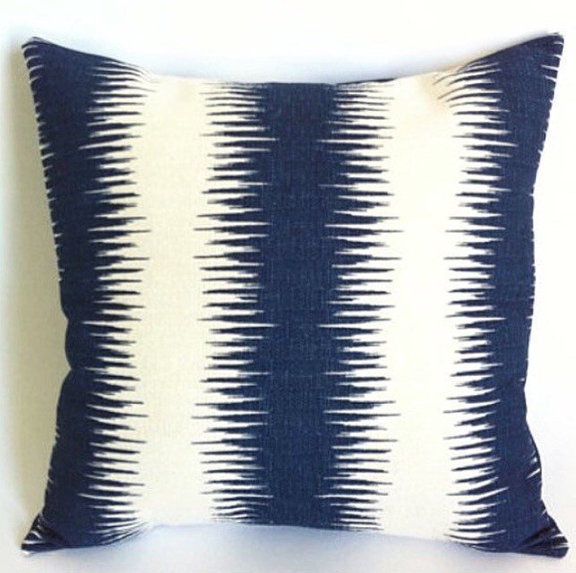Ikat Stripe Pillow Blue Decorative Pillows Cream Decorative
