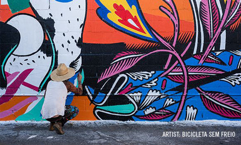 pow wow artist bicicleta sem freio painting mural