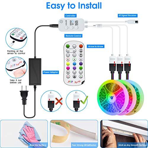 DZFtech Led Strip Lights,100ft/30M Led Light Strips Music Sync Color Changing RGB Led Strip Built-in Mic,Bluetooth led Lights App Control with Remote,5050 RGB Rope Lights for Bedroom,Home Party Christmas