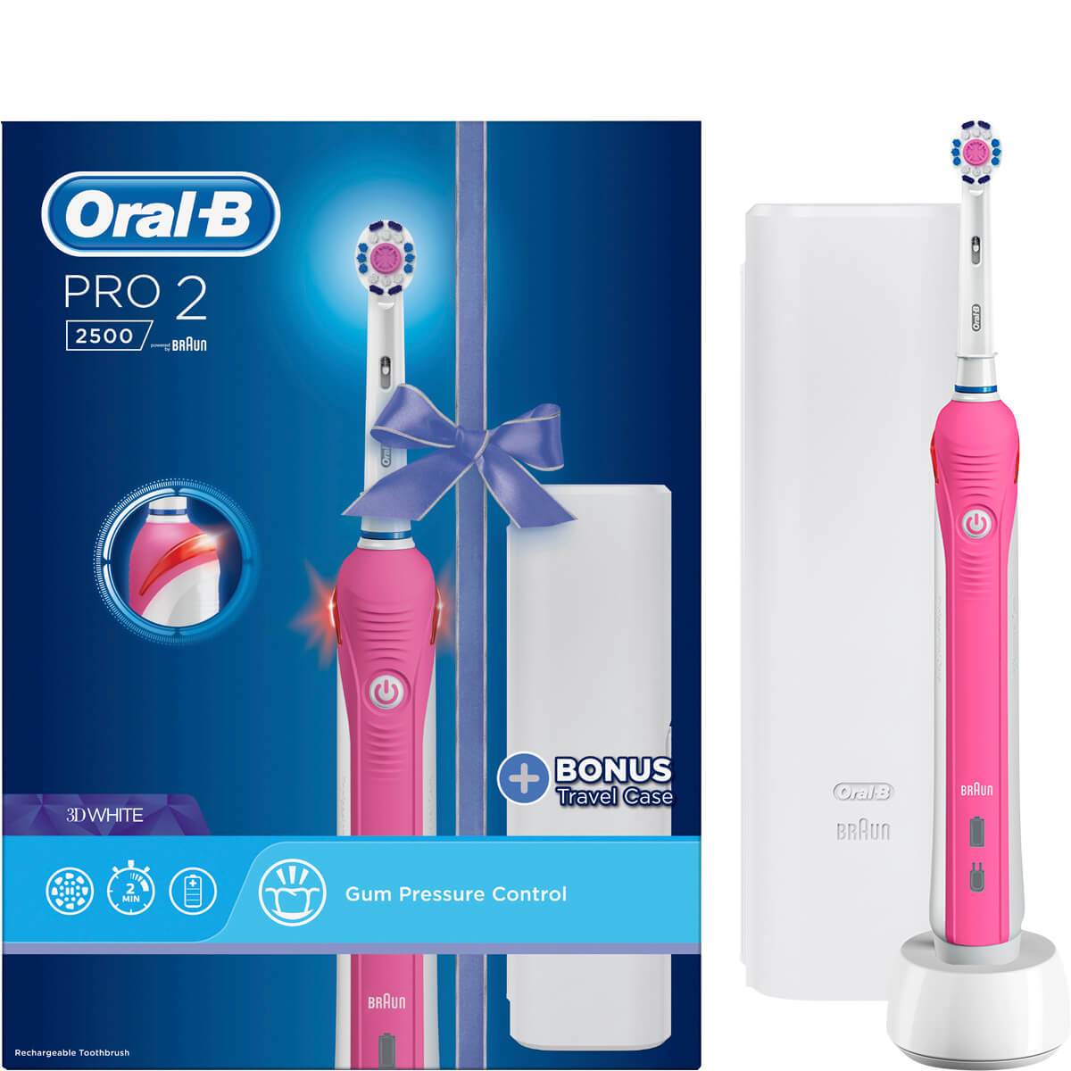 Beroemdheid vervormen Pool Oral-B Pro 2 2500 3D White Pink Electric Toothbrush + Travel Case  CurrentBody US