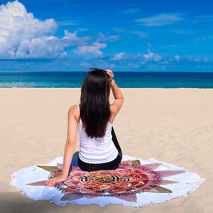 alexanderlawnde Sacred Geometry Flower Mandala Round Beach Blanket