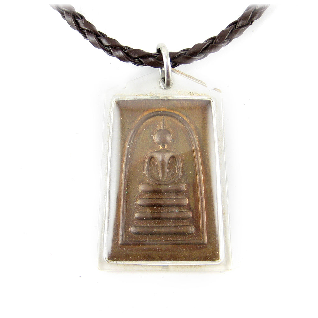 Thai Buddhist Unalome LP Pae and Phra Somdej Meditating Buddha Brass Amulet