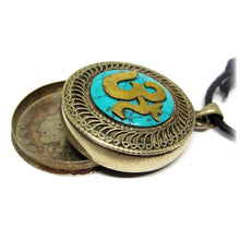 Tibetan Gao Prayer Box Brass and Turquoise Pendant Handmade In Nepal