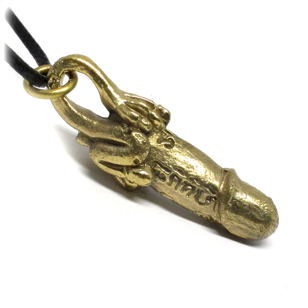 Thai Buddhist Palad Khik Phallic Sex Talisman, Erotic Lucky Mojo Amulet, Brass