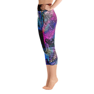 Covered with Thai Buddhist Tattoos Colorful Yoga Capri Leggings