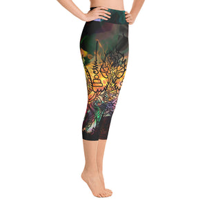 Thai Buddhist Tattoo Colorful Flames Capri Yoga Pants