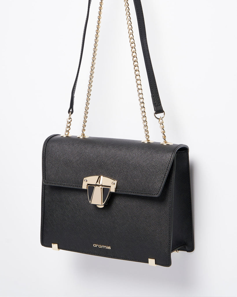 Abby Chain Strap Shoulder Bag in Black | Designer Italian Leather Handbags