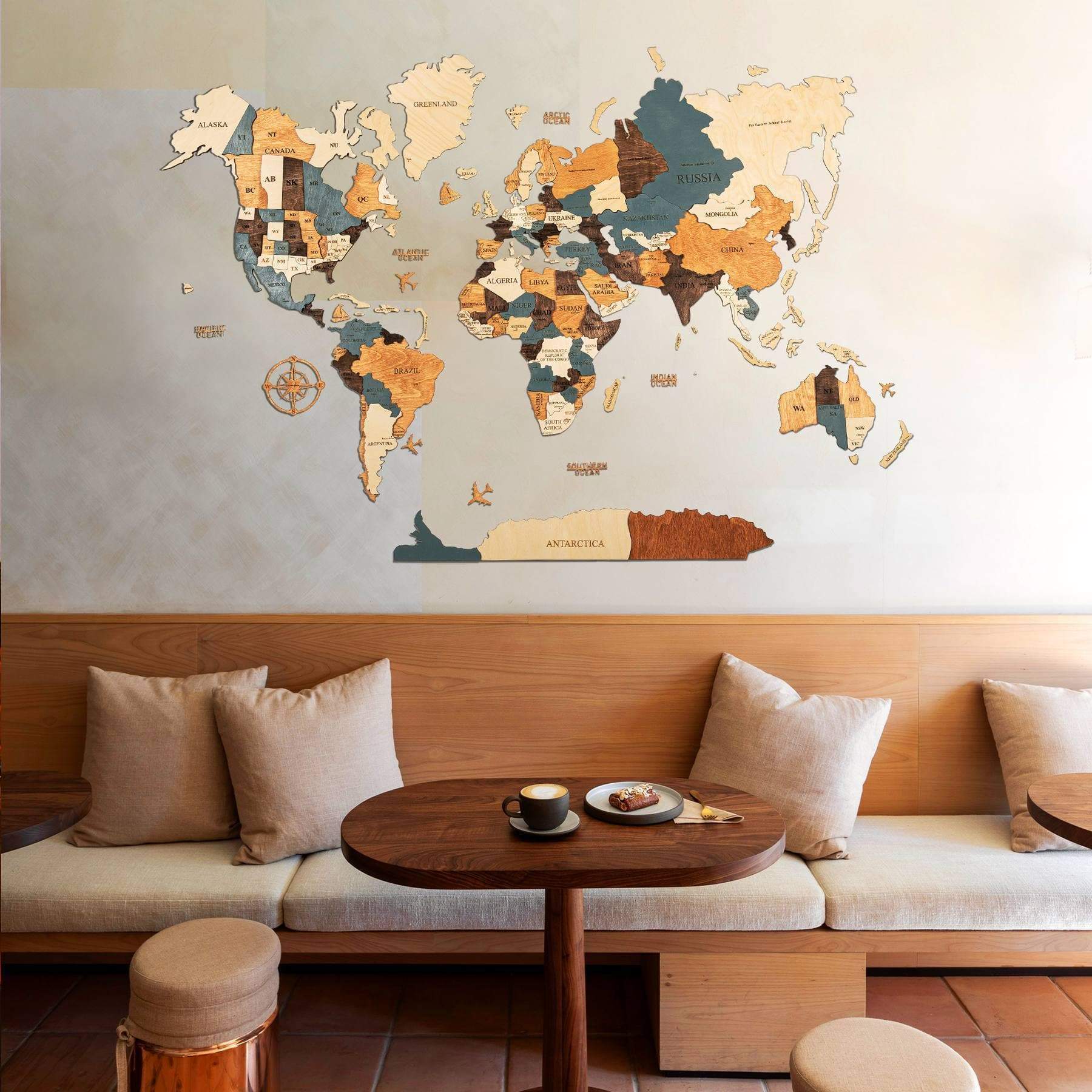 3D Wooden World Map - 04