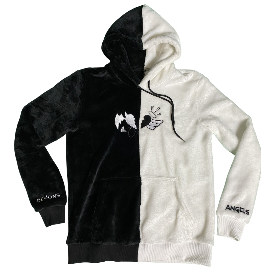 angel and devil hoodie black and white