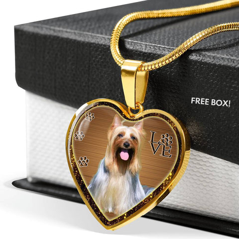 Australian Silky Terrier Dog Print Heart Charm Necklaces-Free Shipping