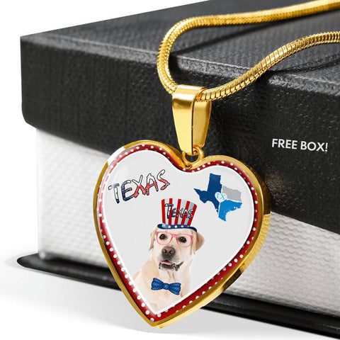 Labrador Retriever Texas Print Heart Pendant Luxury Necklace-Free Shipping