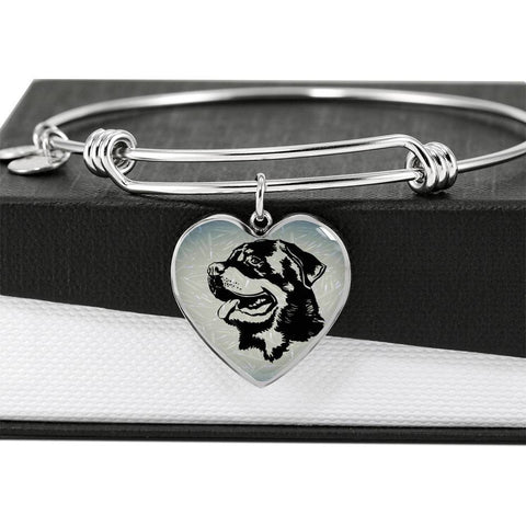 Rottweiler Dog Black&White Art Print Heart Pendant Bangle-Free Shipping