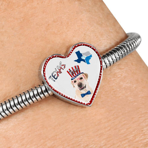 Labrador Retriever Texas Print Heart Charm Steel Bracelet-Free Shipping