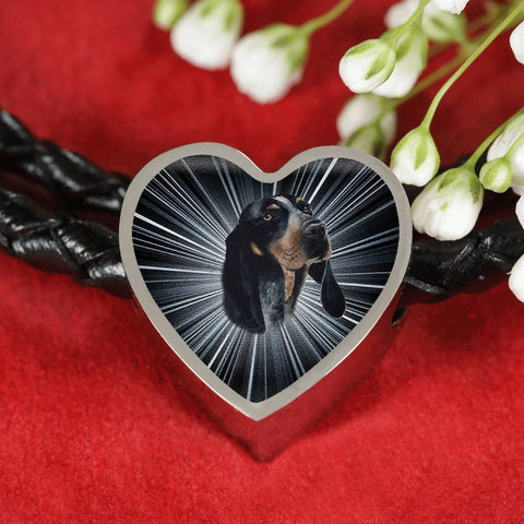 Bluetick Coonhound Dog Print Heart Charm Leather Bracelet-Free Shipping