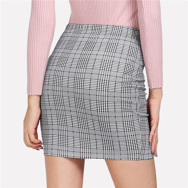 plaid print bodycon skirt