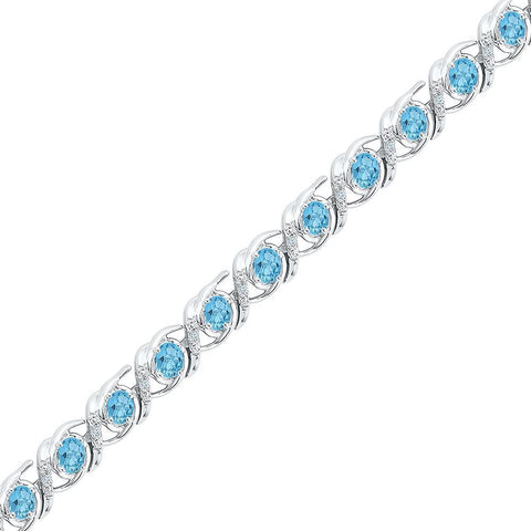 Sterling Silver Womens Round Lab-Created Blue Topaz Diamond Tennis Bracelet 4-1/2 Cttw