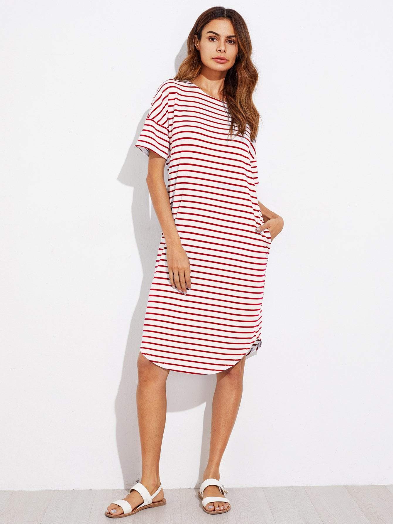 Red Striped Tee Dress