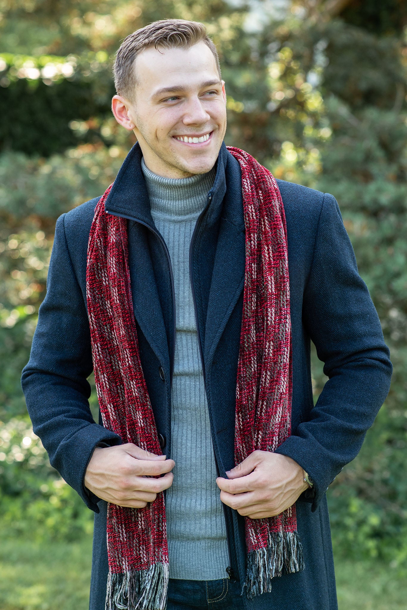 Guy wearing bright red scarf