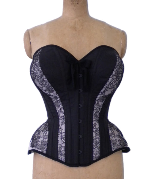 Bespoke silk and lace corset, custom size for full bust plus sized