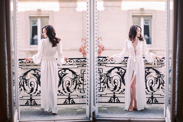 Le Secret D'Audrey bridal boudoir photo of Angela Friedman lingerie and wedding robe