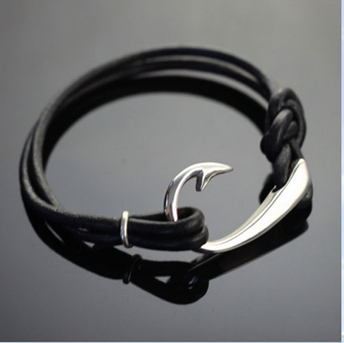 Mens Leather Fish Hook Bracelet 2024