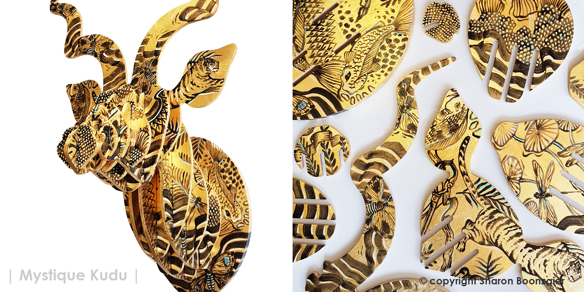 Head On Design painted Mystique kudu gold leaf Sharon Boonzaier artist