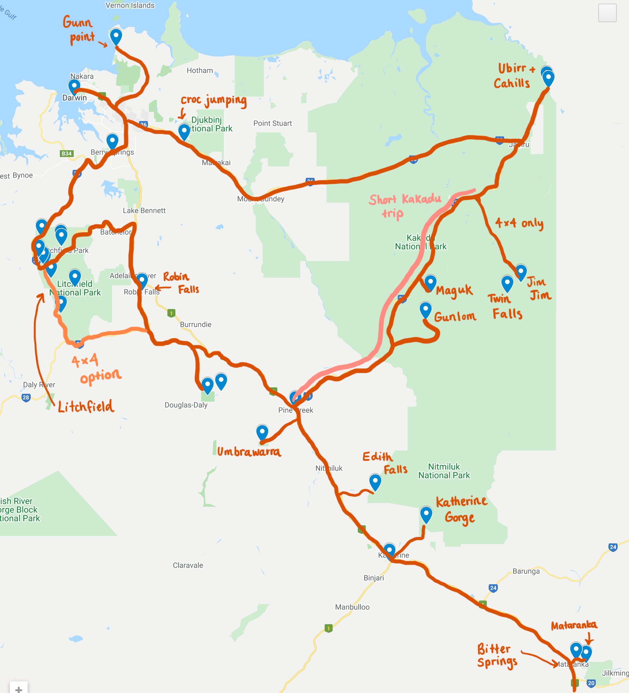 northern territory map, road trip map, northern territory road trip, map of australia
