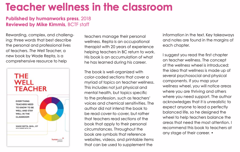The Well Teacher book review in BCTF Teacher magazine