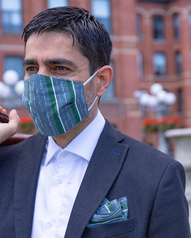 matching pocket square with face mask office fashion