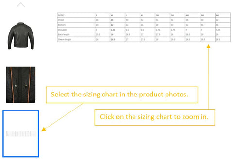 Viewing Daniel Smart Mfg. sizing chart from photos.