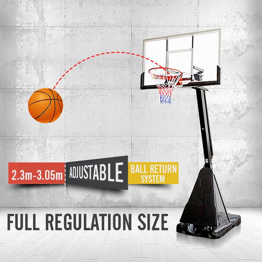 54 Inch Tempered Glass Portable Basketball Ring System Slam Dunk Height Adjustable 2.3-3.05m