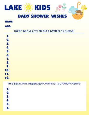 Lake Kids Baby Shower Wishes - Baby Registry for Mom's & Dad's Wish List