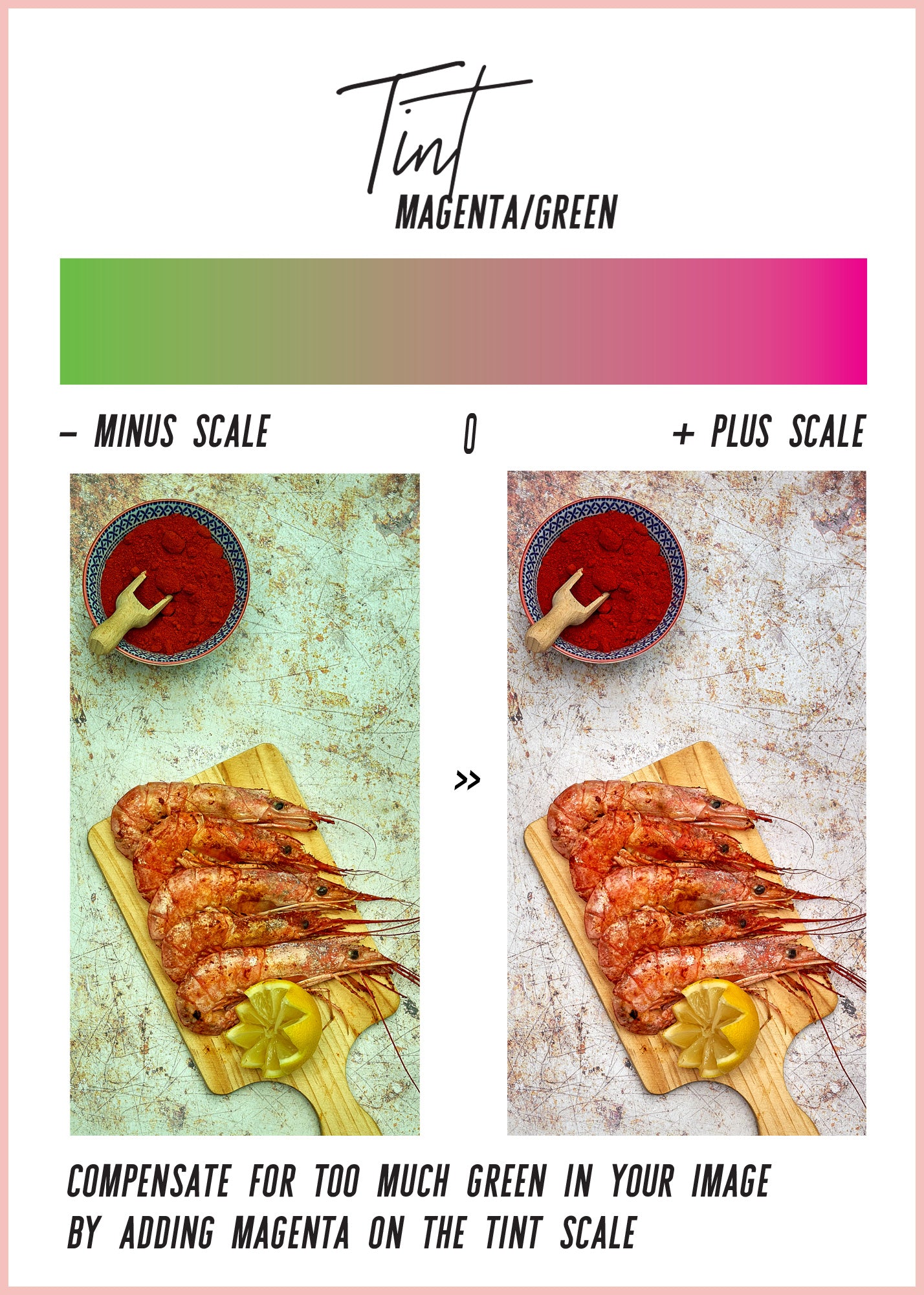 Tint scale for correction of colour casts in food and product photography