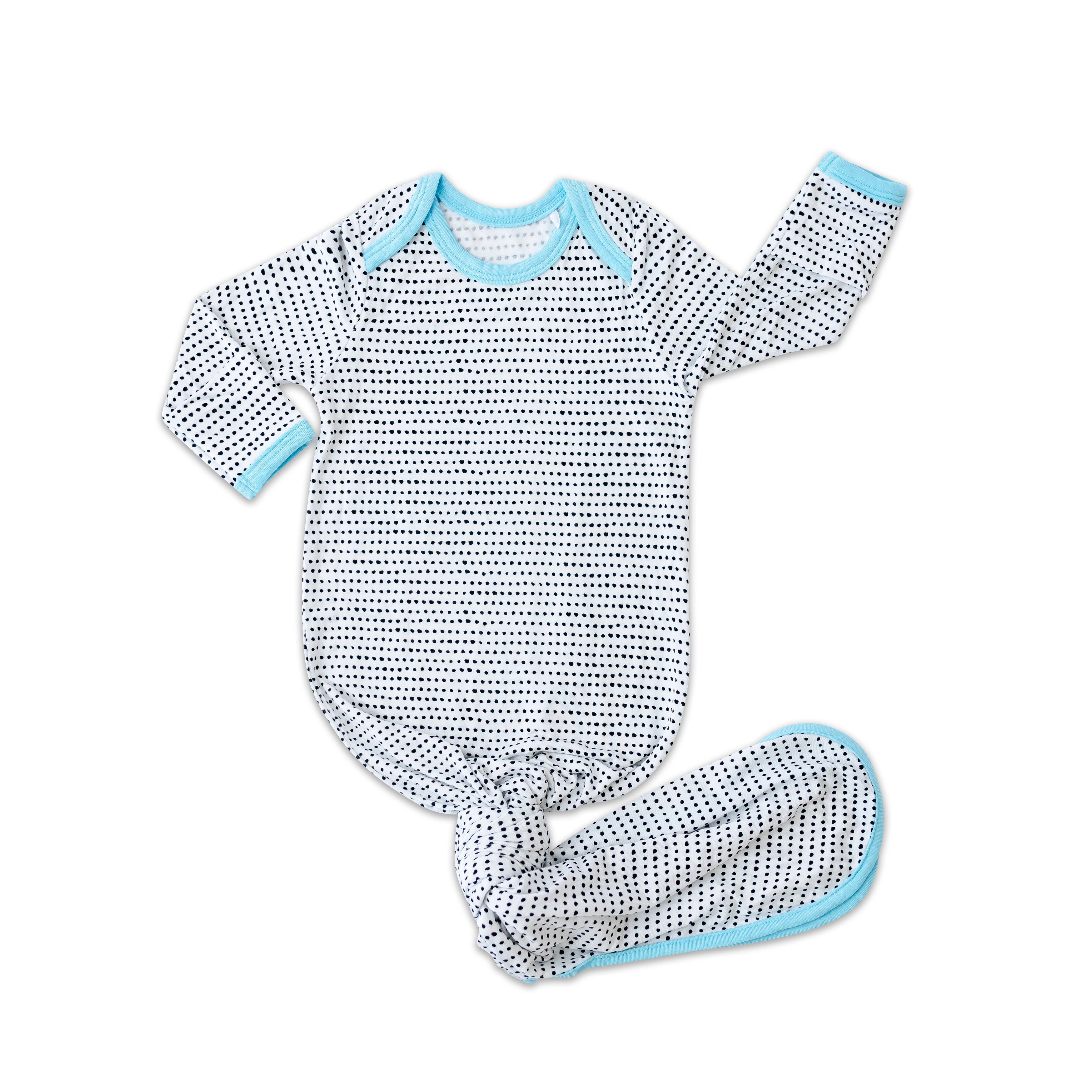 Polka Dots Blue Trim Bamboo Infant Knotted Gown – bluebird baby & kids