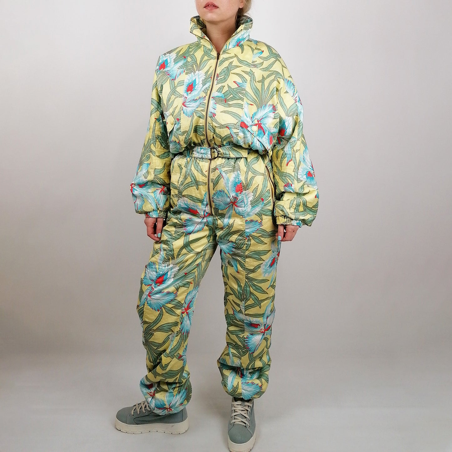 90's Ski Suit Crazy Print Tropical Flowers - size S-M