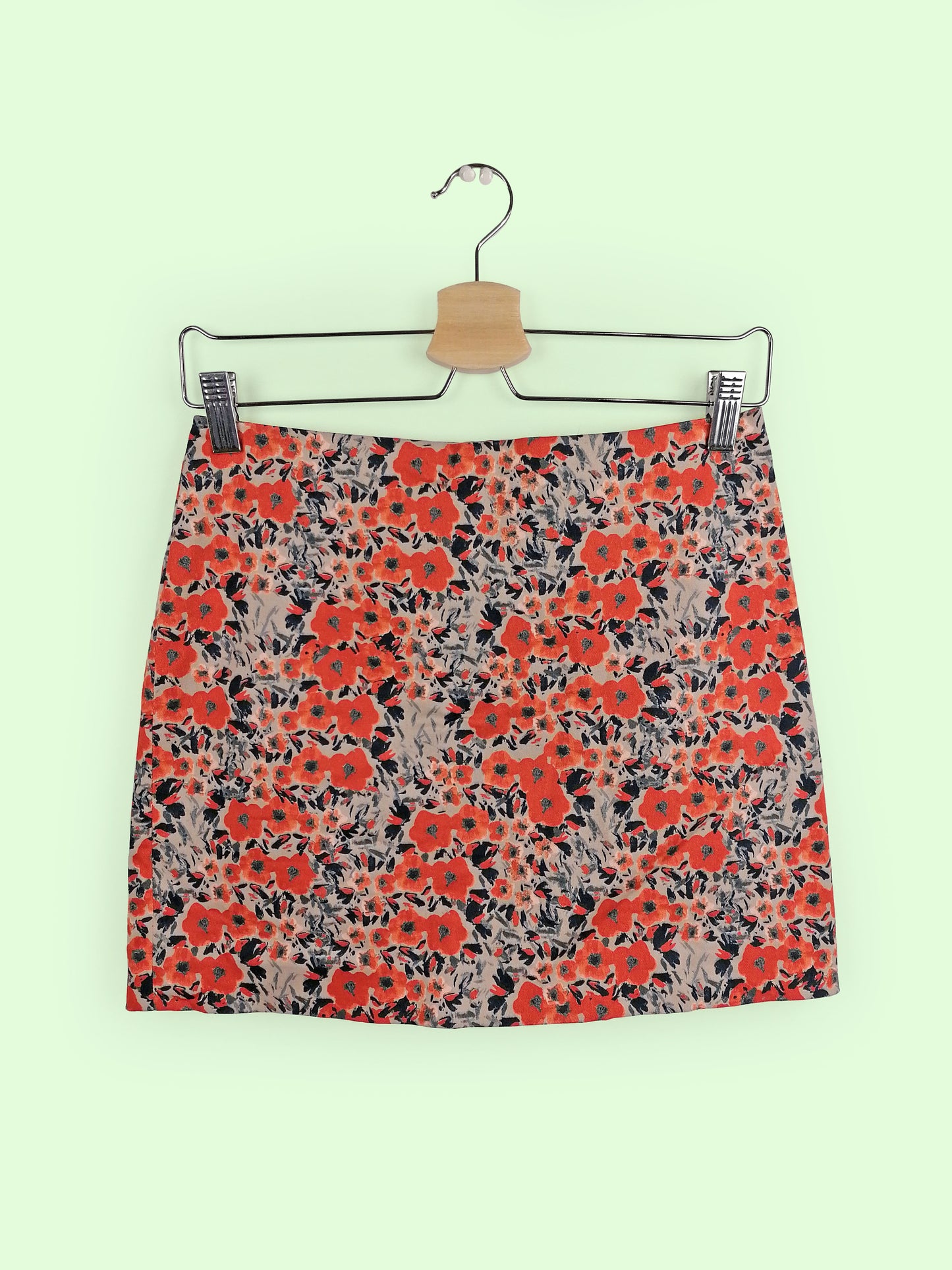Y2K Mini Skirt Cotton Flowers Pattern Orange - size S