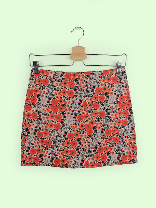 Y2K Mini Skirt Cotton Flowers Pattern Orange - size S