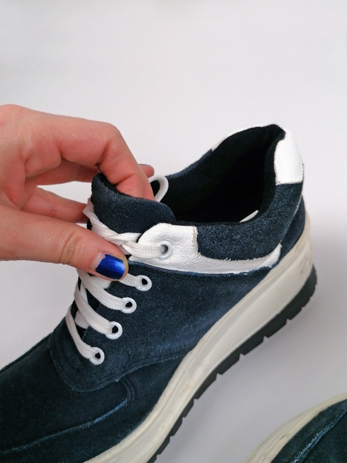 90's Y2K Chunky Platform Sneakers Suede Navy Blue - size EU 37
