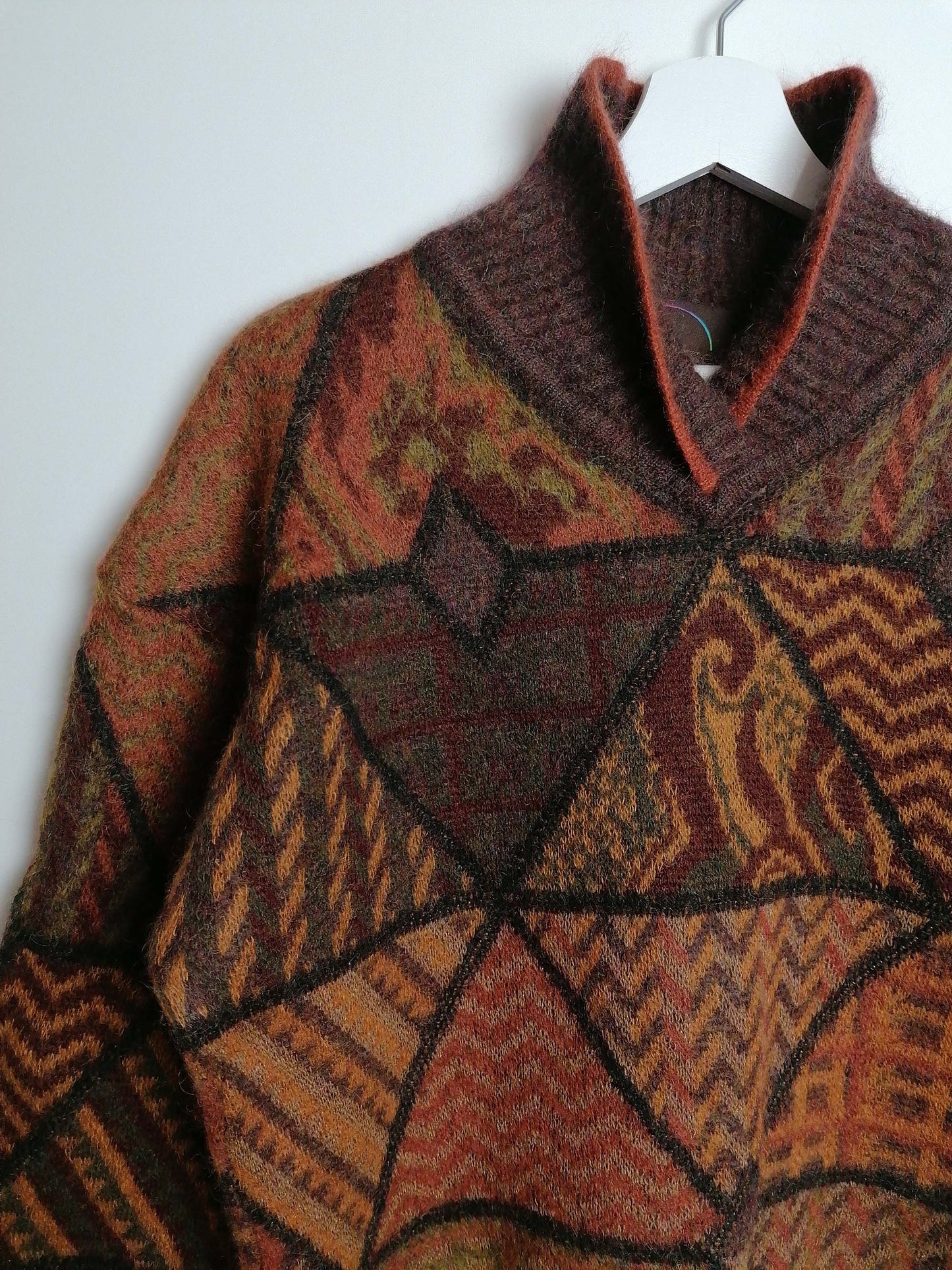 90's BOGNER Shrunken Wool Mohair Sweater Retro Pattern - size S-M