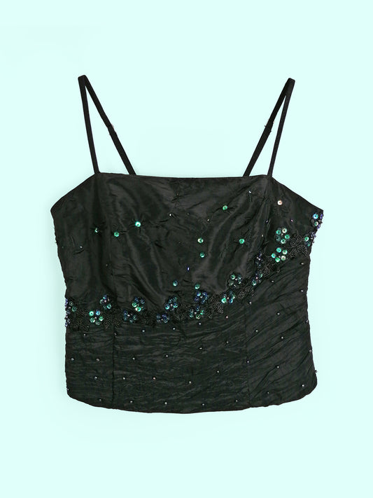 Vintage 90's Embellished Black Corset Top ~ size L