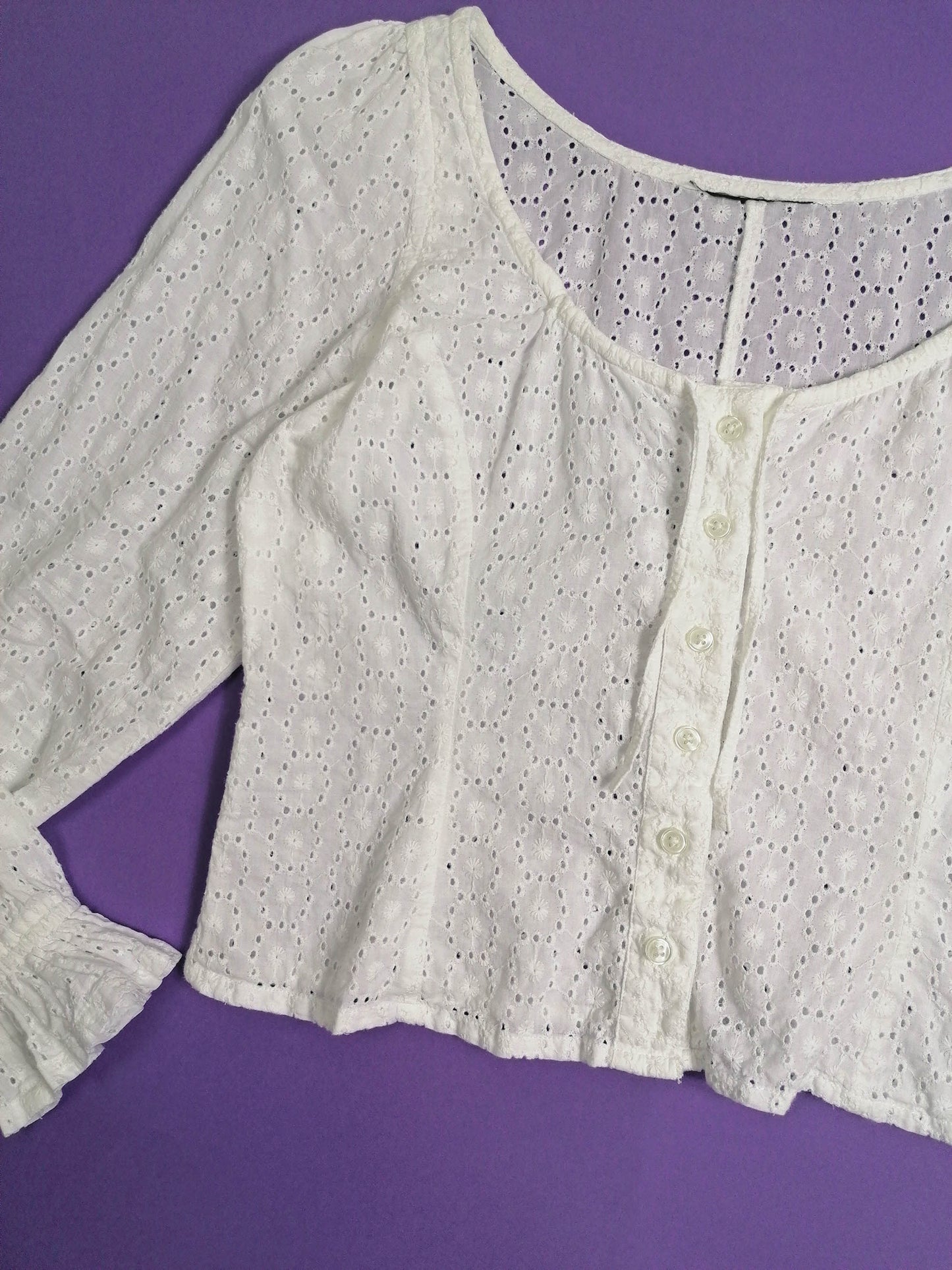 Cottagecore Blouse white cotton-lace ~ size M