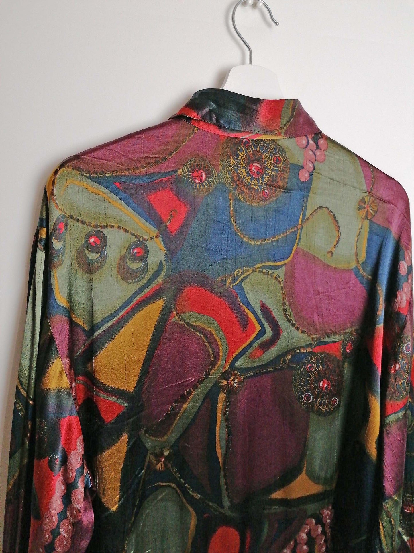 80's Silky Retro Pattern Blouse - size M / 38 / GB 12