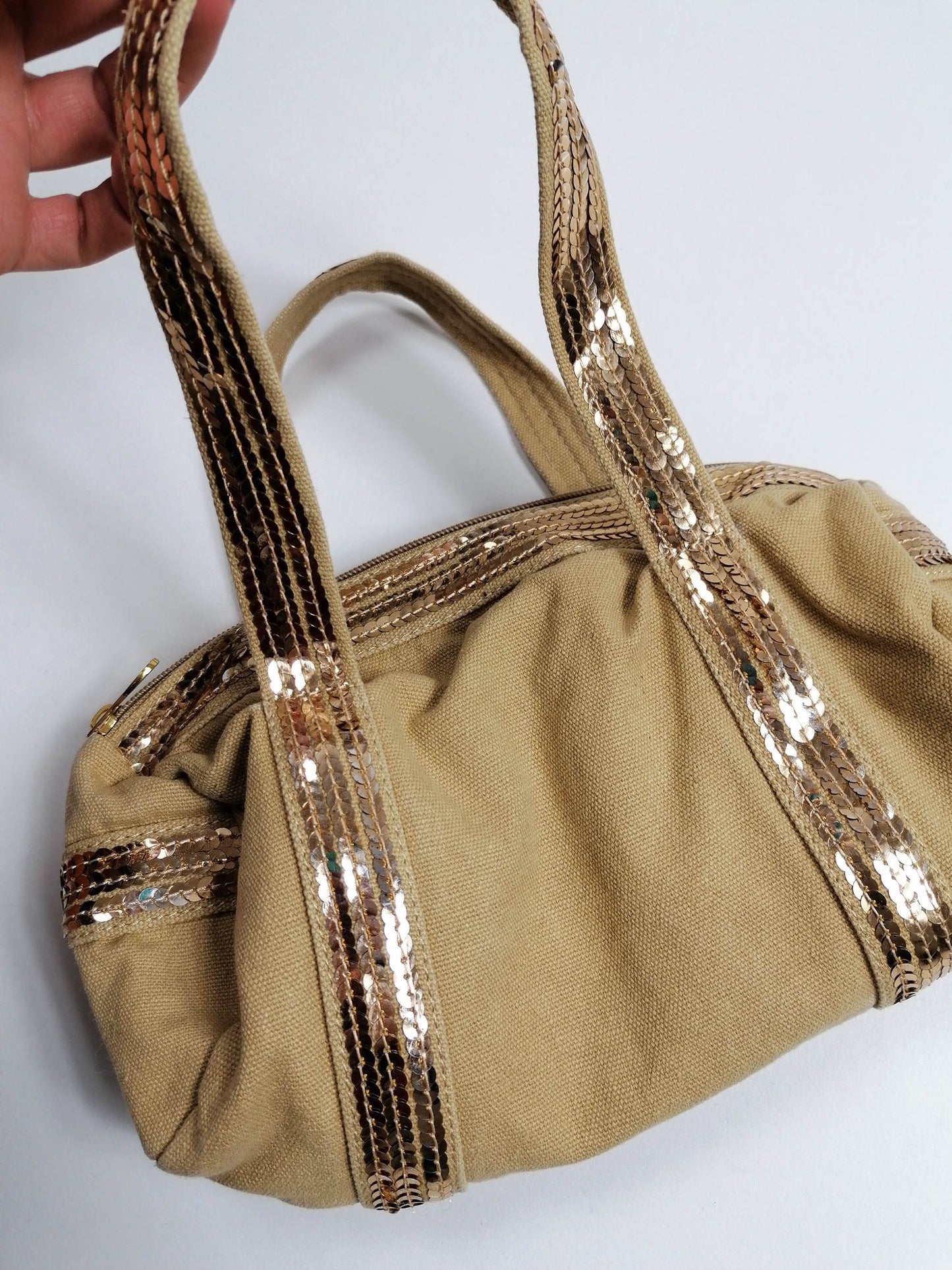 Y2K Small Canvas Bag Gold Sequins Boho Mini Bag