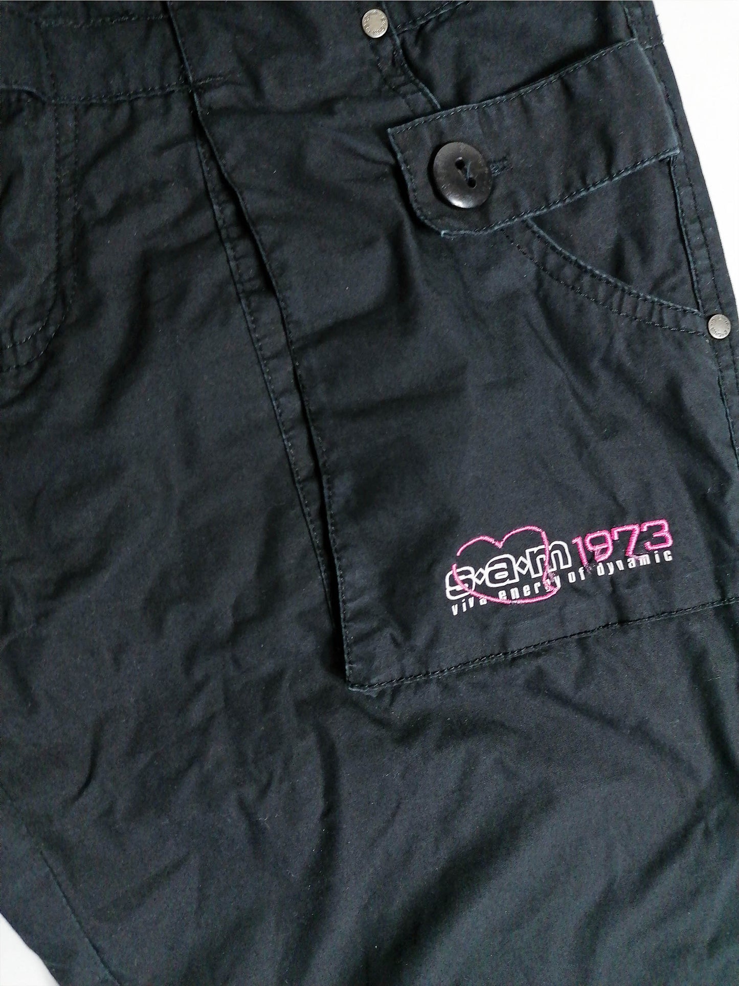 Y2K Soft Shell Low-Waist Flared Black Cargo Pants - size XS