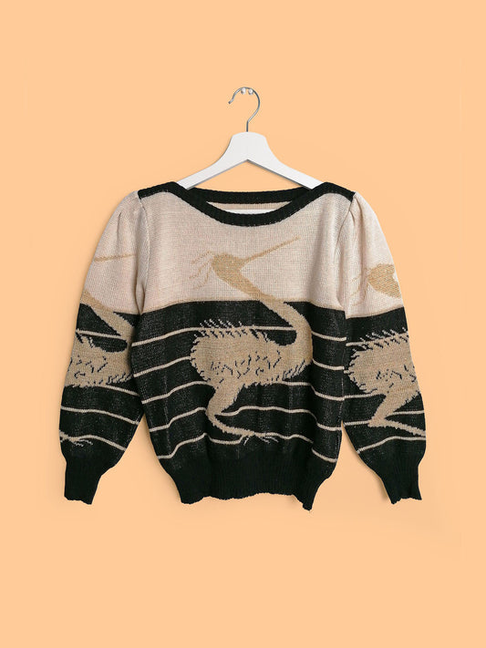 80's Gold Thread Bird Sweater