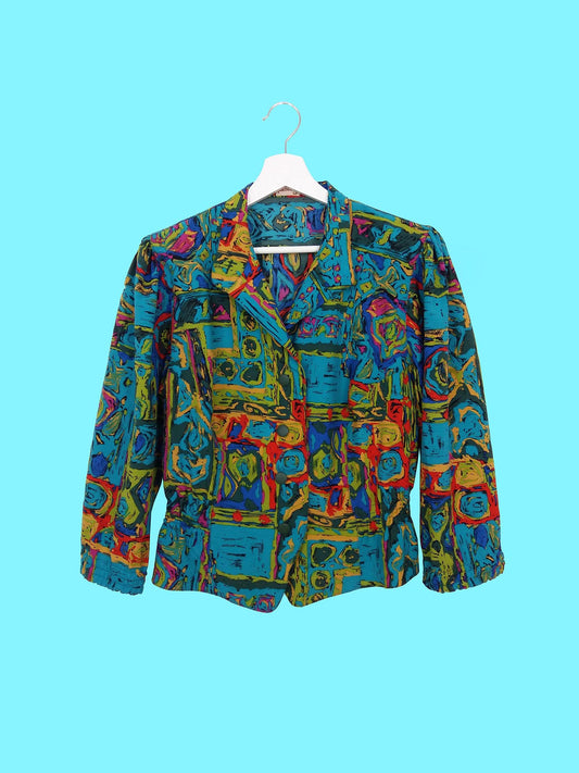 80's Blazer Blouse Abstract Print - size M-L