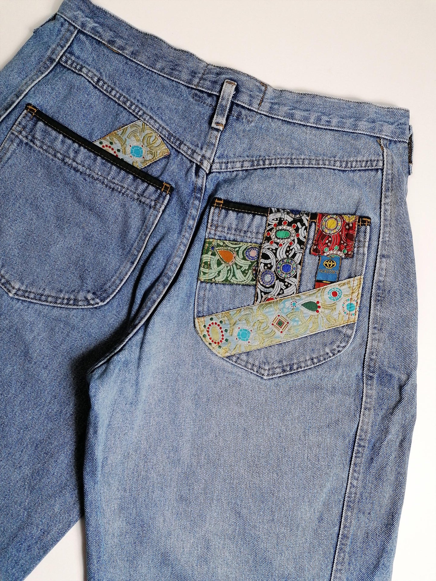 80's JACK & SONS High Waist Embroidery Patch Baggy Jeans - M-L (32")