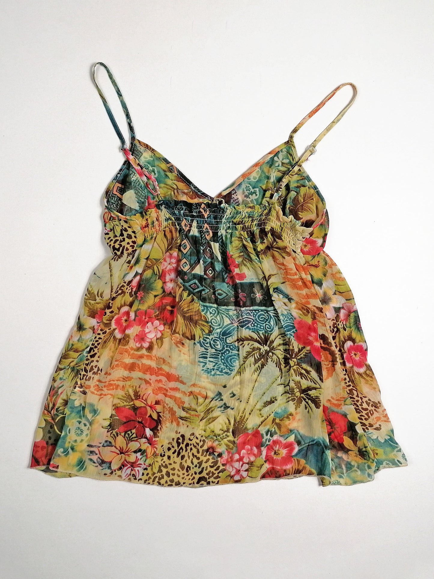 Y2K Baby-doll Top Tropical Print - size S-M