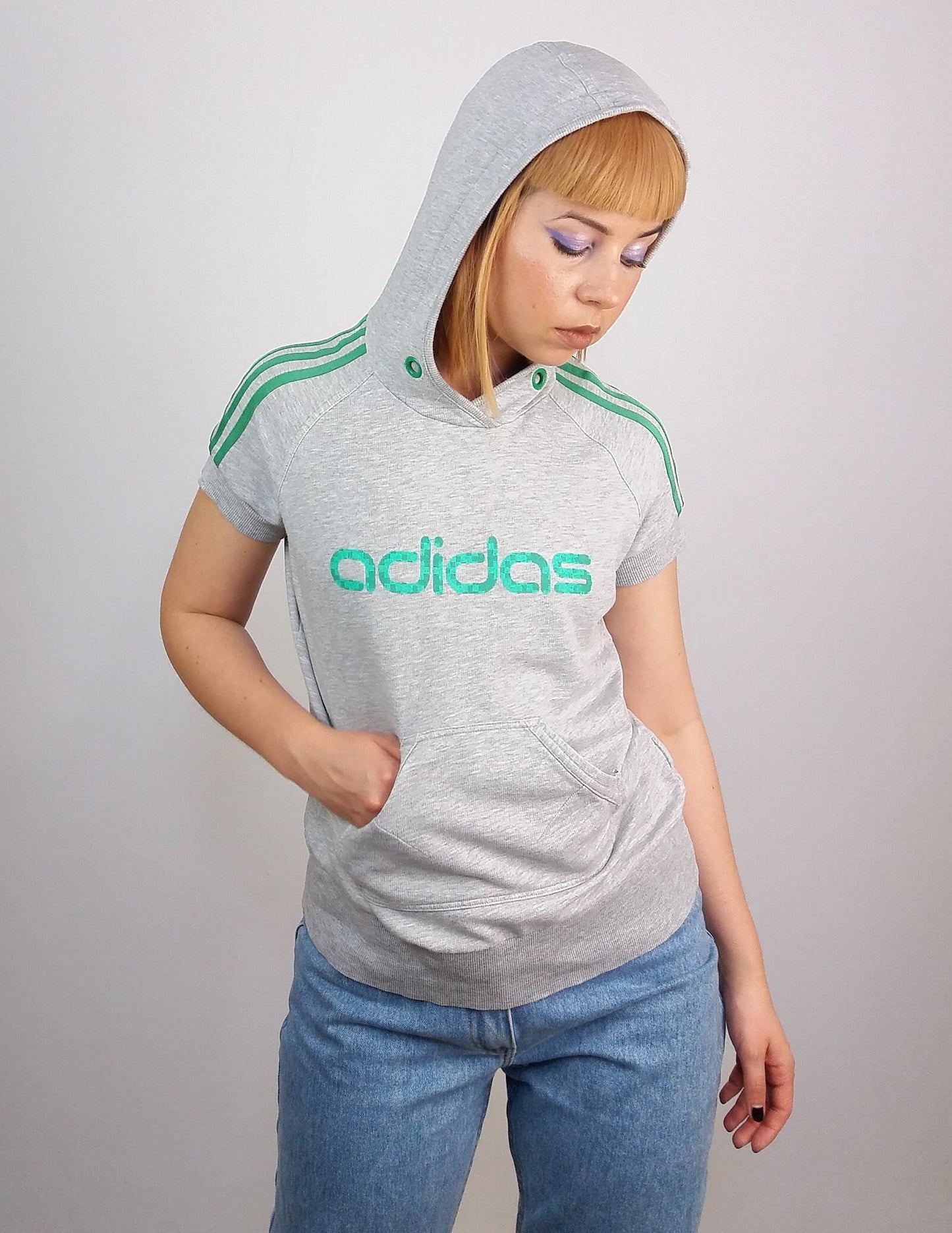 ADIDAS Short Sleeve Hoodie T-shirt ~ size XS- S