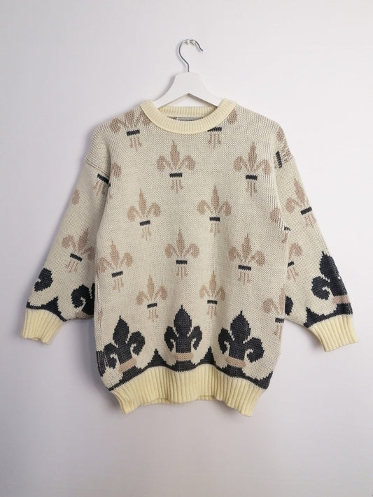 Chunky Knit Fleur-de-lis Pattern Jumper